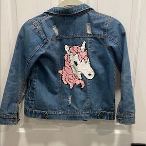 Lola + the Boys Blue Unicorn Sequin Jean Jacket